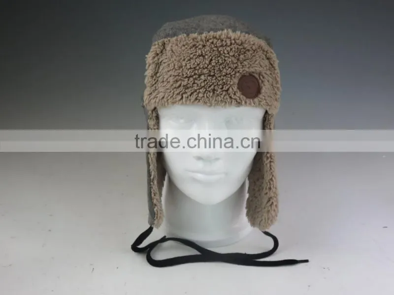 Fleece Winter Hat with Leather Patch