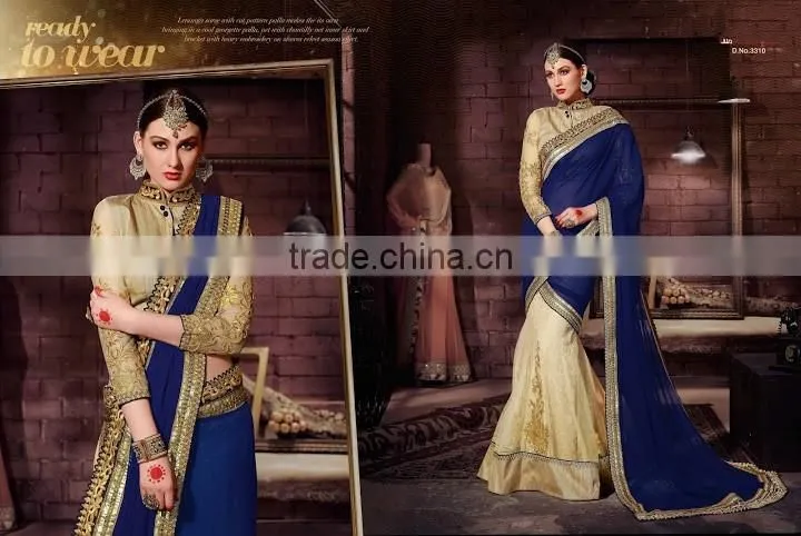 Blue Georgette On Net Designer Lehenga Saree