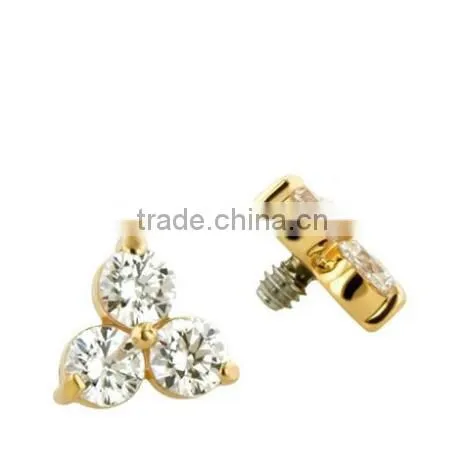 Gold plated press fit labret top dermal anchor top body jewelry accessory