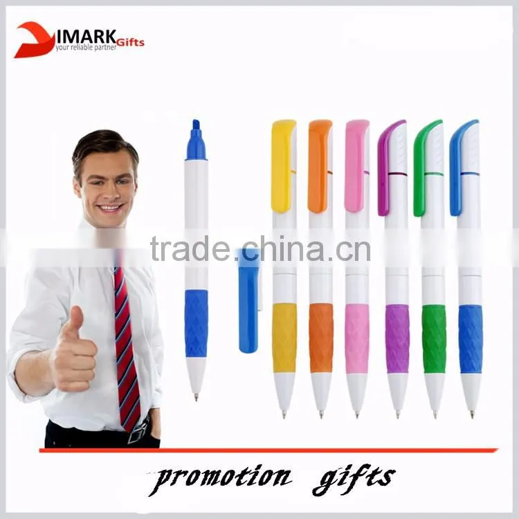 Double Sided Ball Pen with Translucent Tube Highlighter and Ballpoint Pen