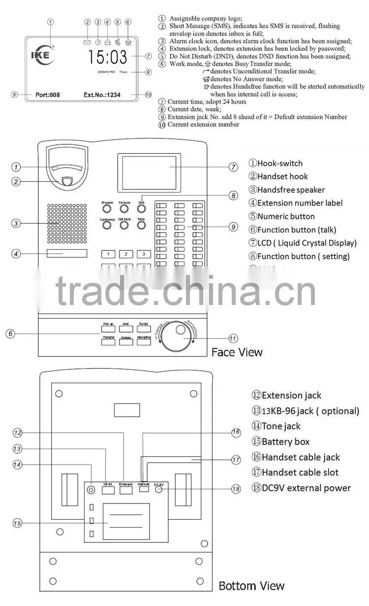 Factory Price Office Caller ID Parts and Function of Telephone for PABX KP-07A