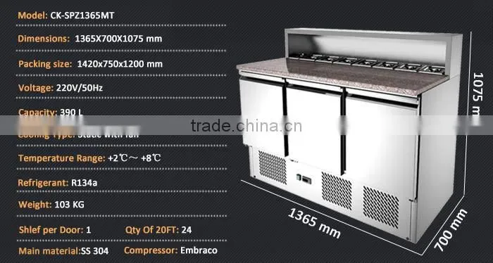 3 Doors Marble Top Salad Hotel Compact Refrigerator/Big Refrigerator/Refrigerator Factory