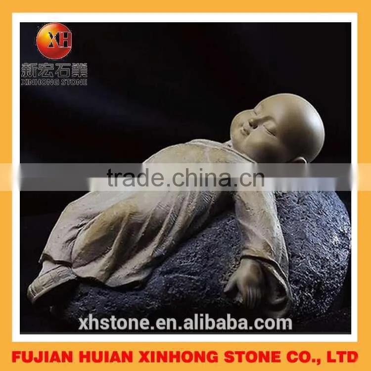 Lovely shaolin little monk buddha statue sleep on stone