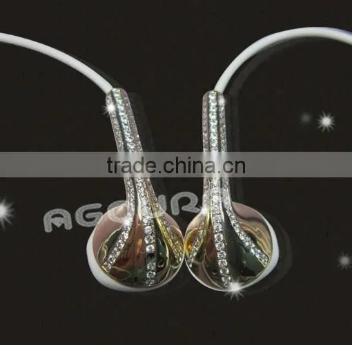 High quality gold earphone with diamond for iphone 6, 24k luxury in-ear earphone,for iphone gold earphone