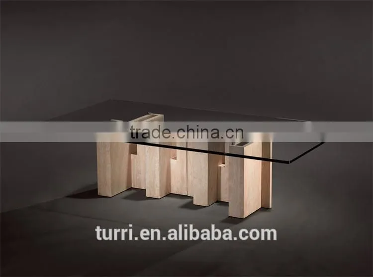 Antique Rectangle Travertine With Glass Center Table