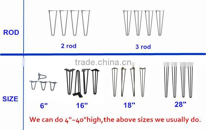 14 inch 2 rod Durable chrome hairpin table legs metal leg with wood top