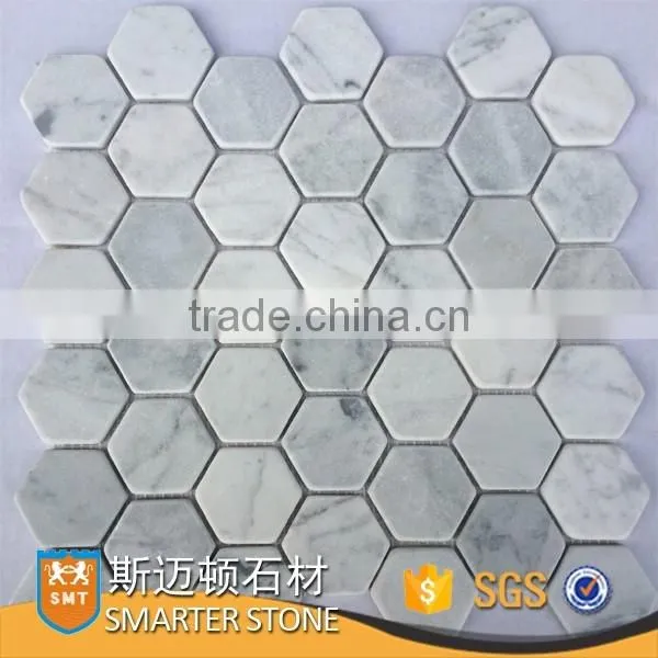 Hexagon marble mosaic bianco carrara white with tumbled finish