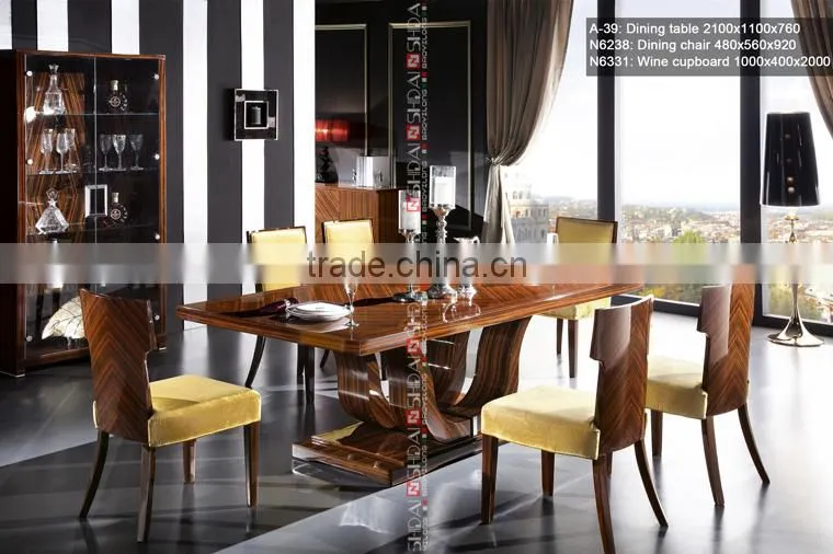Ebony lacquer dining furniture, Royal dining room furniture, High end furniture dining room sets