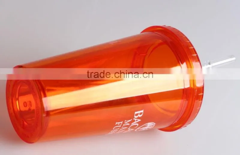 RED Double wall 16oz plastic tumbler with lid and straw