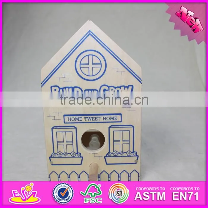 2016 new fashion funny children wooden bird house W03B049