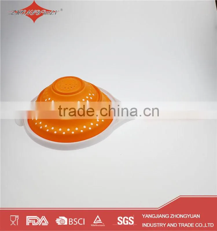 Easy use food grade retractable silicone strainer collapsiple colander with plastic handle