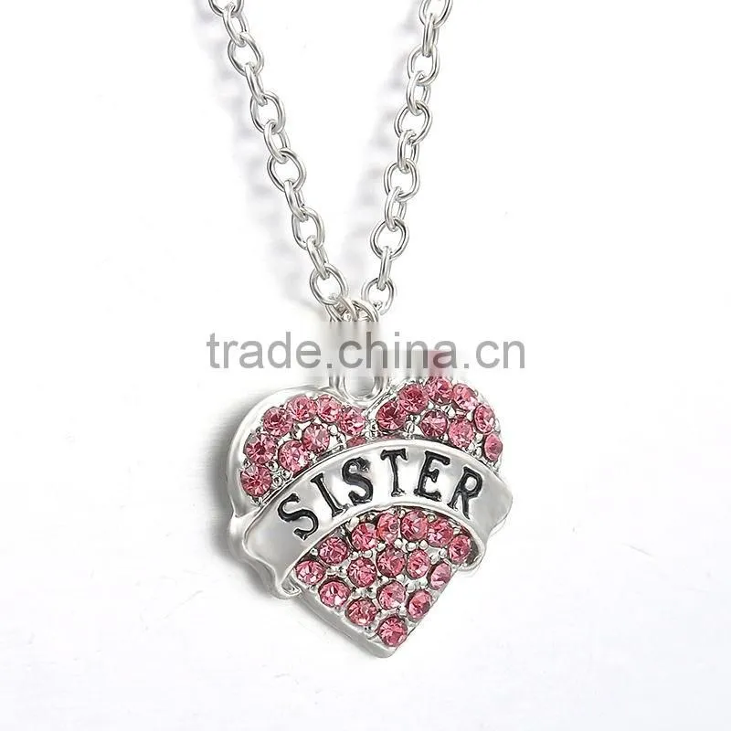 2016 cheap Hot Crystal Love Heart Pendent Necklace Fashion Family Xmas Gifts Jewelry