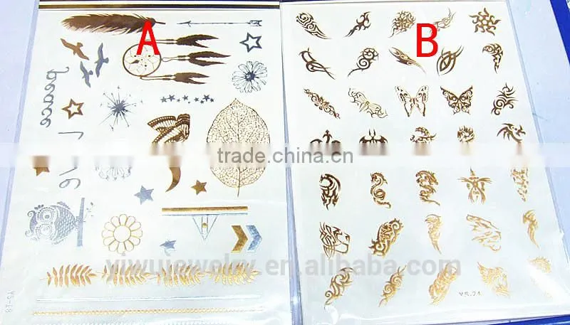 T001-015 Personal Care Body Art Tattoo Cheap Metallic Gold Sexy Glitter Tattoo Sticker
