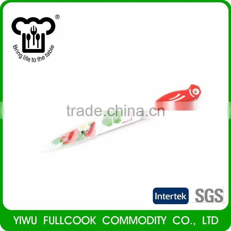 Latest arrival fruit pattern colored stainless paring fruit knife with cover