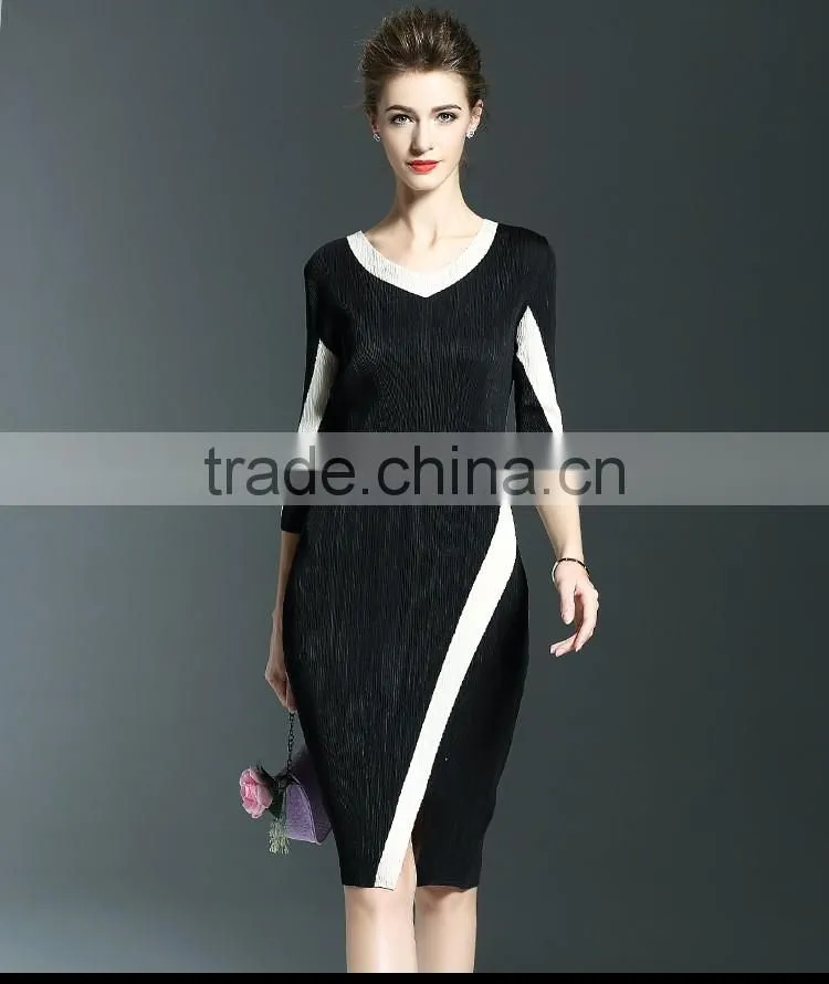 Exquisite ladies 3/4 sleeve draped package hip elastic one piece dress