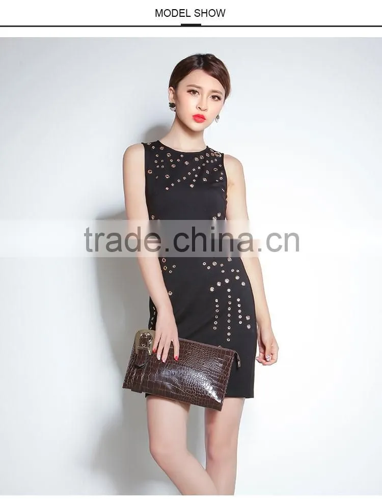Maxnegio guangzhou clothing manufacturer vfemage with gold eyelet ladies casual dress