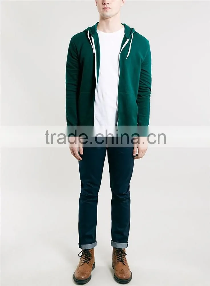 Men's plain teal 100% polyester zip up pocket hoodies
