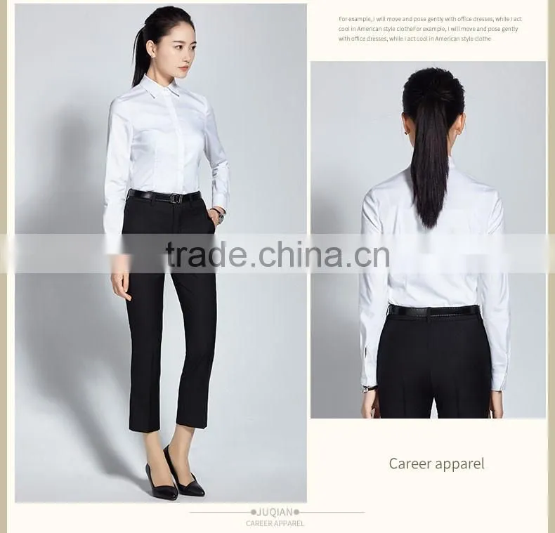 2017 Juqian new design spring women clothing office wear white cotton blouse