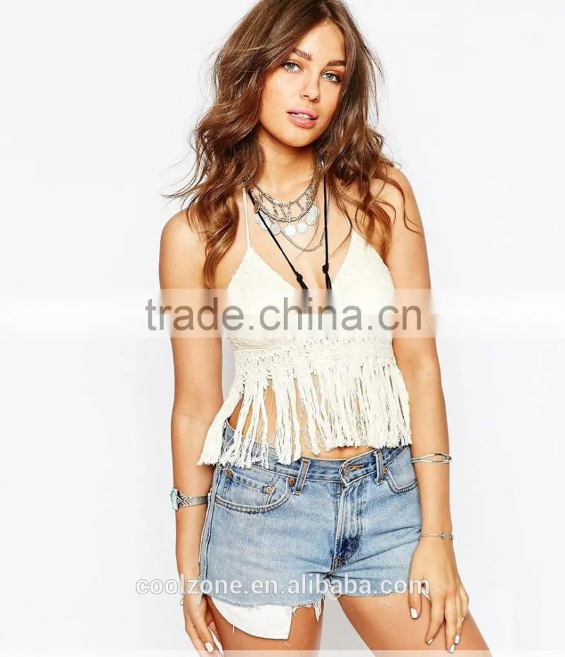 Spiritual Hippie Crochet Tassel Beach Crop Wholesale Women Tops