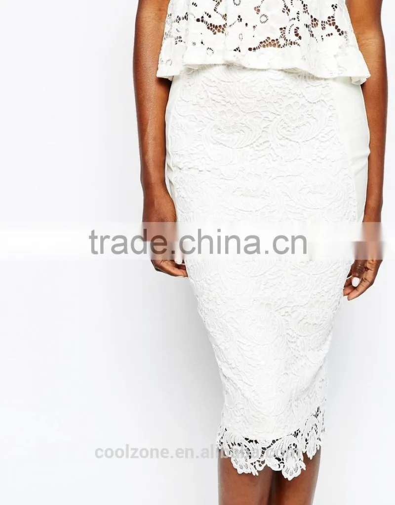 Elegant mature women sexy bodycon lace zip back midi skirt