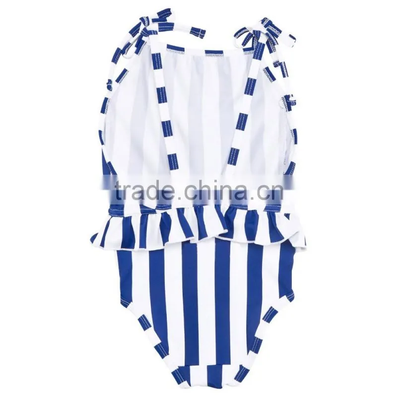2017 new style kids infant custom Blue and White Stripe Swimsuit children bikini for little baby girls swimwear