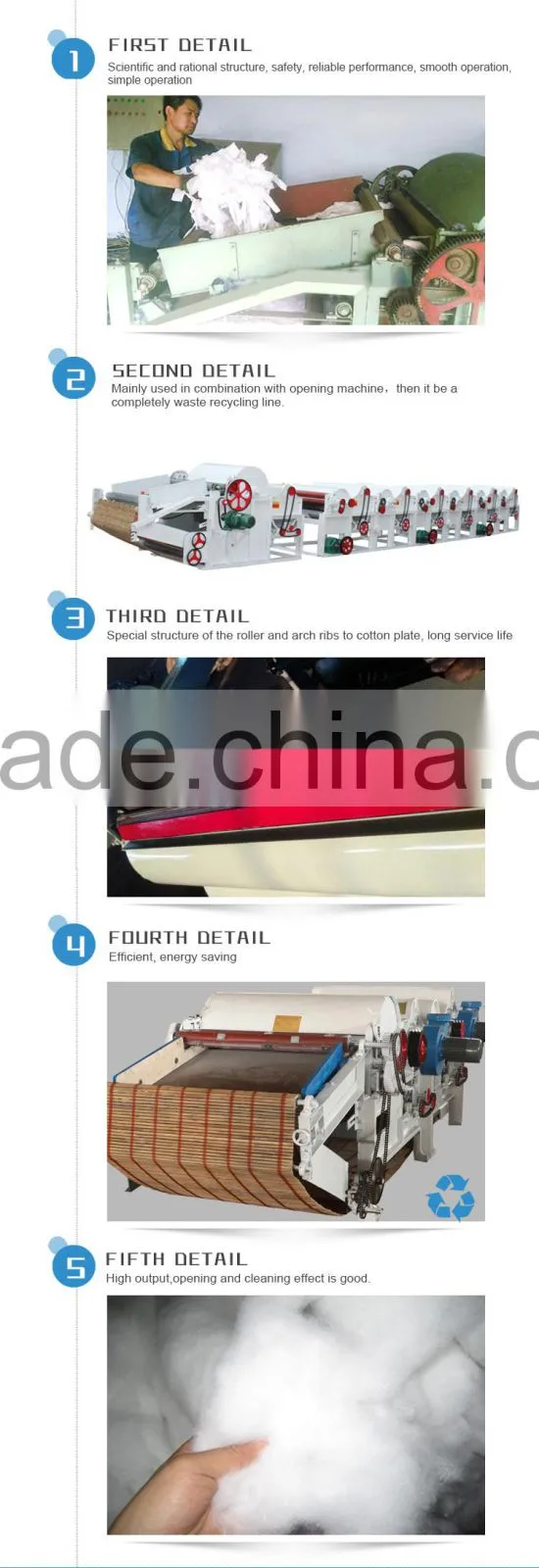 Factory supply cleaning machine for textile waste recycling machine
