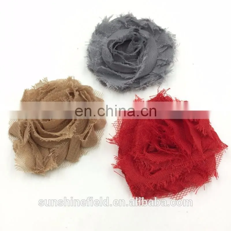2Inch solid shabby chiffon flower frayed shabby chic flowers,shabby rose trim,lovely rosette chiffon shabby flowers