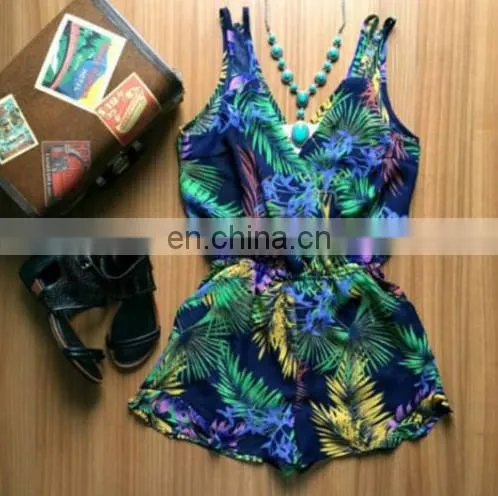 Bohemia style sexy mini sleeves spaghetti summer jumpsuit for women