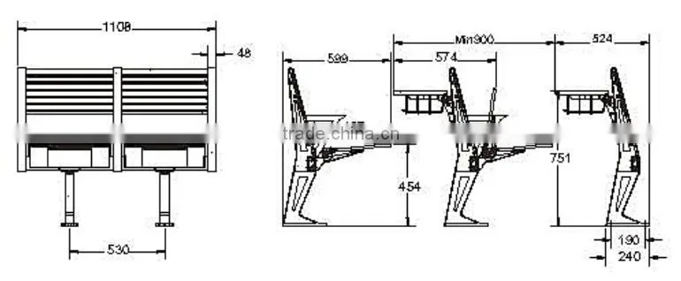 popular school furniture university sudent desk and chair TC-963-V for college