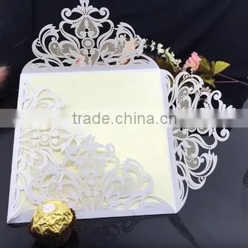 Latest Western Style Hollow Luxury White Laser Cut Wedding Invitations