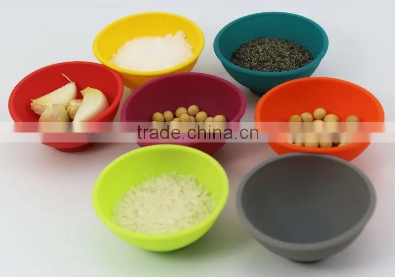 Multi-colored small silicone bowls