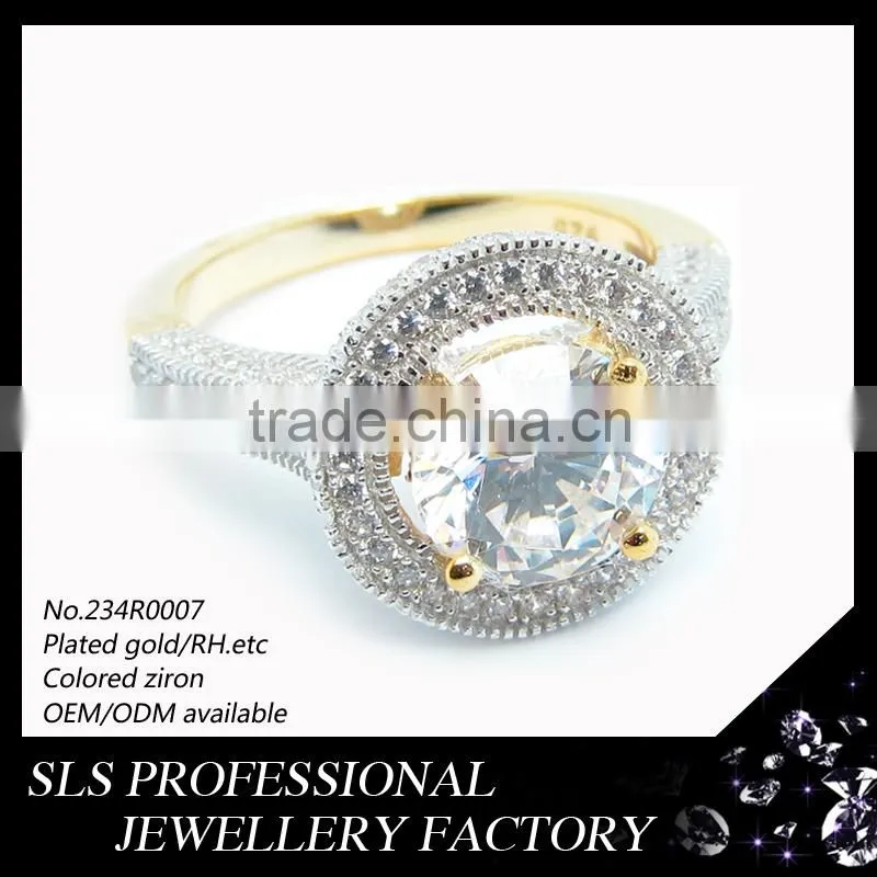 Big stone ring designs high quality cz engagement rings 18 karat gold plated ring