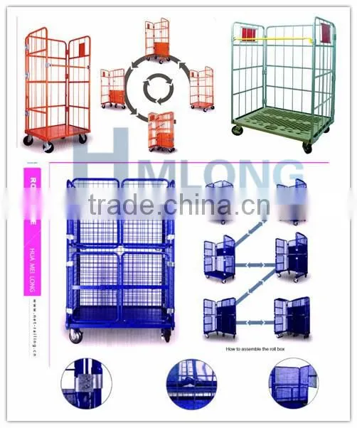 Metal wire mesh folding warehouse rolling cart