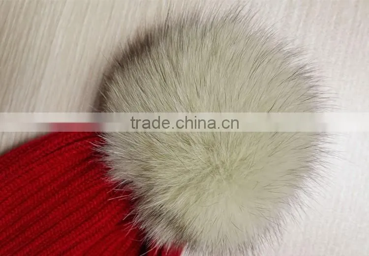 2016 Winter Newest High Quality Knitted 100% Real Racoon Fur Pompom Hat and Scarf Set