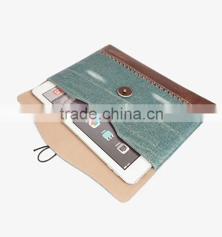 Latest Style High Quality denim genuine leather case for ipad