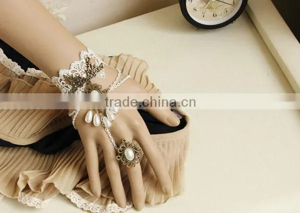 Flower Acrylic Waterdrop Beads White Lace Slave Bracelets Ring for Women