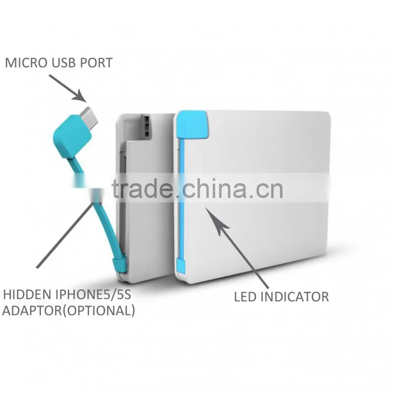 With charging cable power bank 4000mah for iphone ,cheapest oem brand credit card power bank 4000mah for iphone