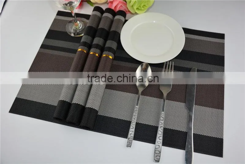 High quality dark color black with brown PVC strip placemat table mat home decoration