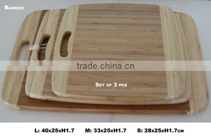 Set of 3 rectangular bamboo cutting board with handle