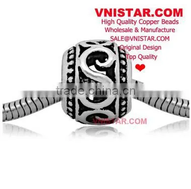 Vnistar silver plared&antique silver plated European copper alloy spacer beads for bracelet CEB005