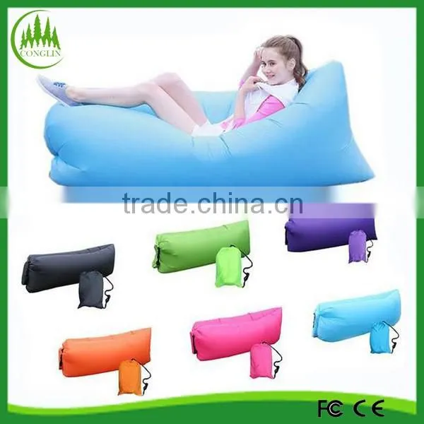2016 hot sale nylon waterproof inflatable lay's bag banana sleeping lay bag