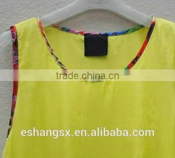 Ladies fashion chiffon printed yellow dress