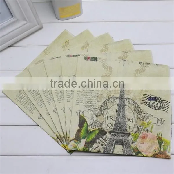 Flower Paper Napkin Butterfly Festive & Party Eiffel Tower Tissue Napkins Decoration 20pcs/pack 33X33CM
