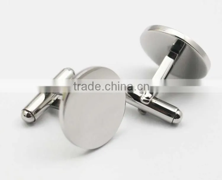 316L stainless steel shiny plain silver round cufflinks for men