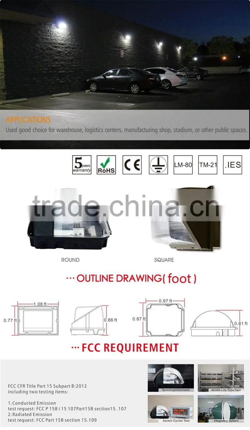FCC CE IP65 40w outdoor waterproof led wall pack light