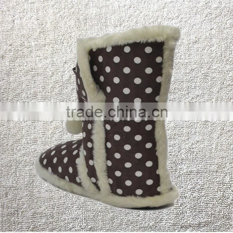 Polka Dot. Microsuede Indoor Snug Boot Slipper for ladies