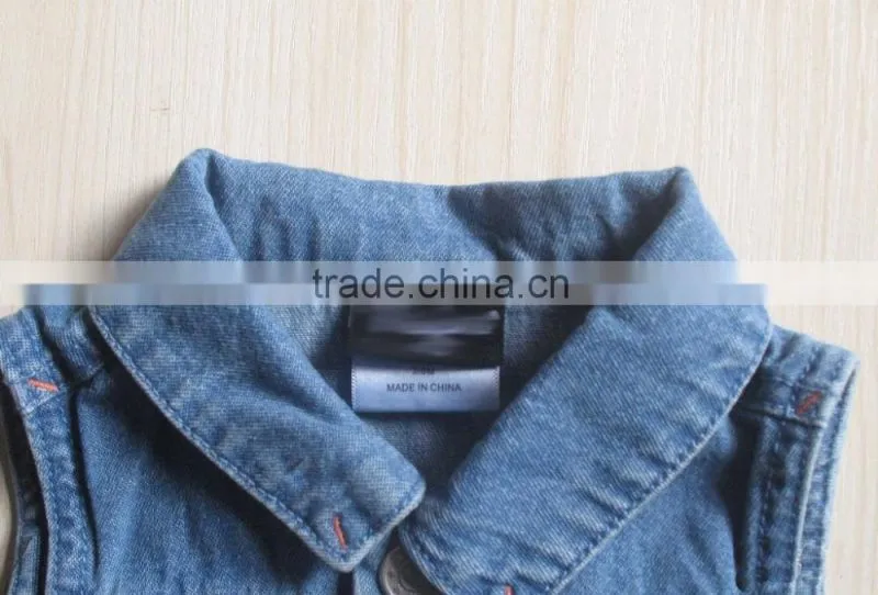 wholesale kids customized denim jacket without sleeve baby washed denim jacket