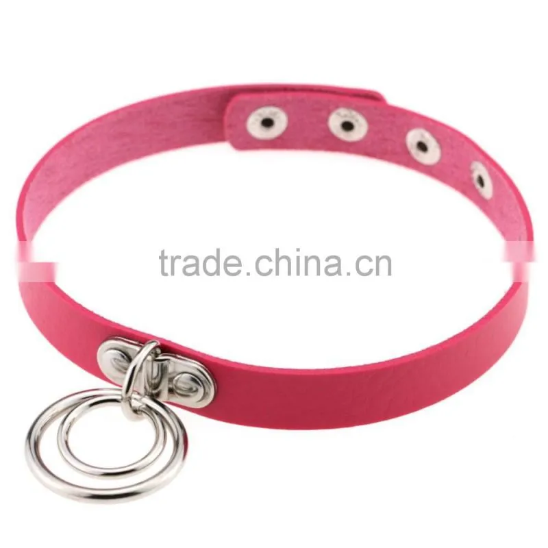 Hot Sale Fashion Sexy Punk Gothic Leather Choker necklace Round Metal Pendant Buckle Collar Anime Necklaces