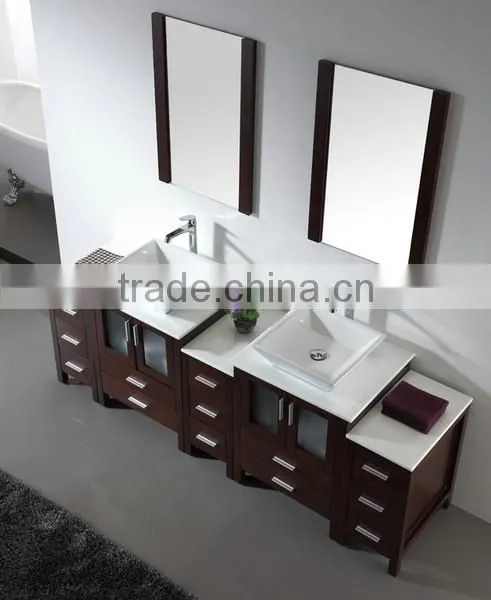 Modern Oak Wood Modern Double Sinks Floor Cabinet Hotel Vanity Bathroom Furniture No.3199E