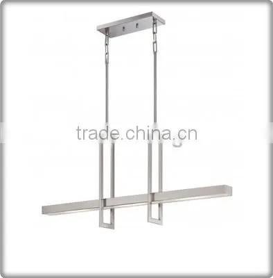UL Listed Brushed Nickel LED Hotel Hanging Light With Long Pipe Shade Hanged By Double Metal Frames C50428